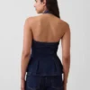 Tailliertes Denim-Halter-Peplum-Oberteil