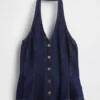 Tailliertes Denim-Halter-Peplum-Oberteil