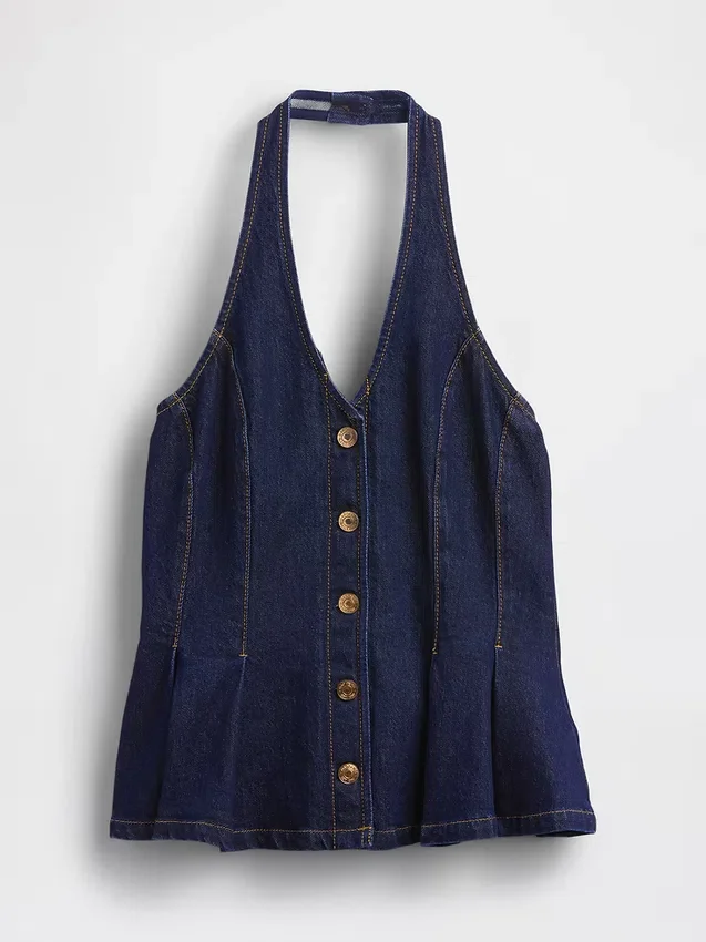 Tailliertes Denim-Halter-Peplum-Oberteil