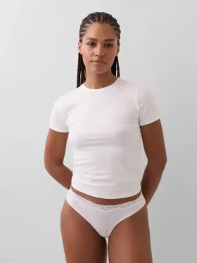 Tanga aus Bio-Stretch-Baumwolle mit Spitzenbesatz