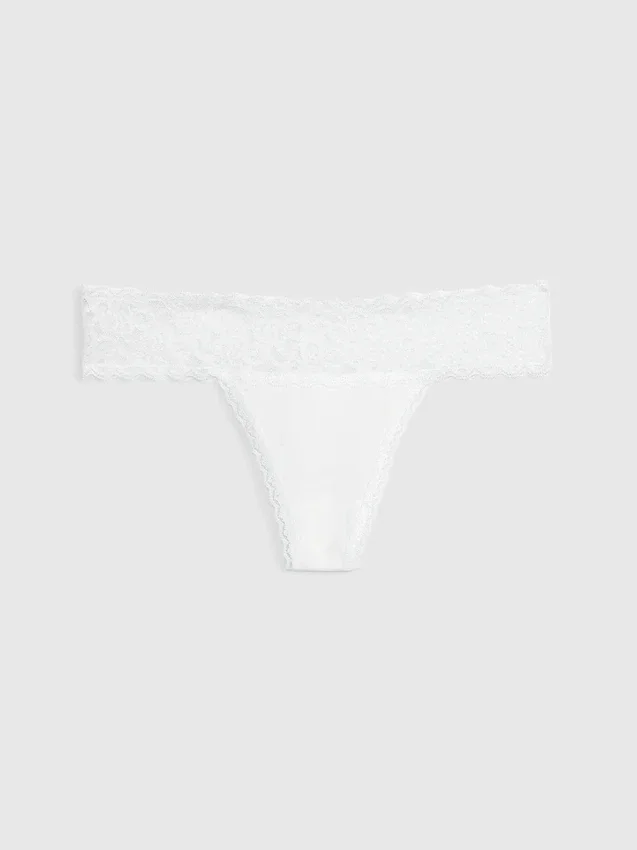 Tanga aus Bio-Stretch-Baumwolle mit Spitzenbesatz