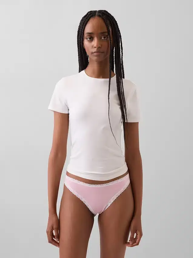 Tanga aus Bio-Stretch-Baumwolle mit Spitzenbesatz