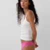 Tanga aus Bio-Stretch-Baumwolle mit Spitzenbesatz