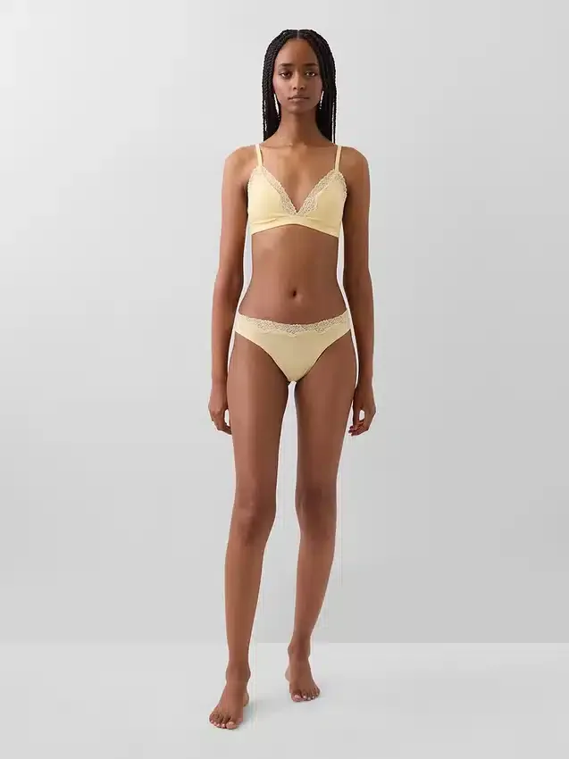 Tanga aus Bio-Stretch-Baumwolle mit Spitzenbesatz