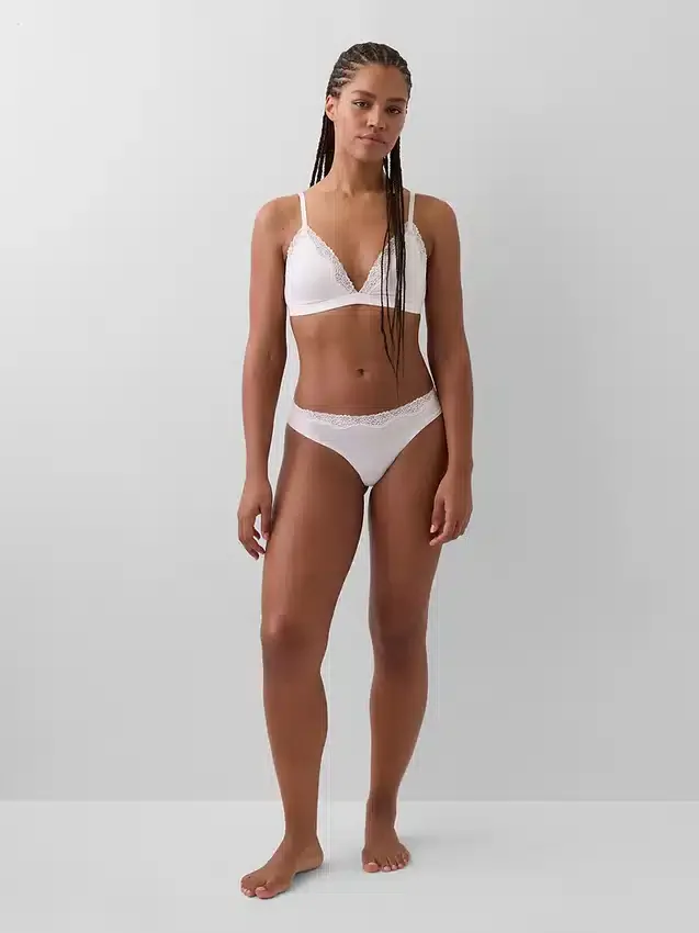Tanga aus Bio-Stretch-Baumwolle mit Spitzenbesatz