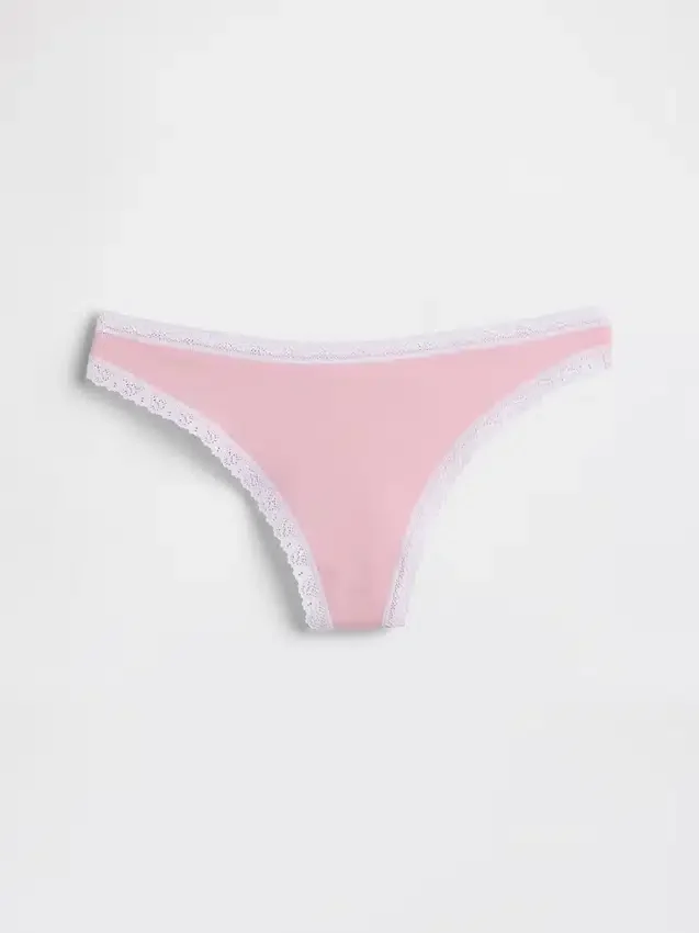 Tanga aus Bio-Stretch-Baumwolle mit Spitzenbesatz
