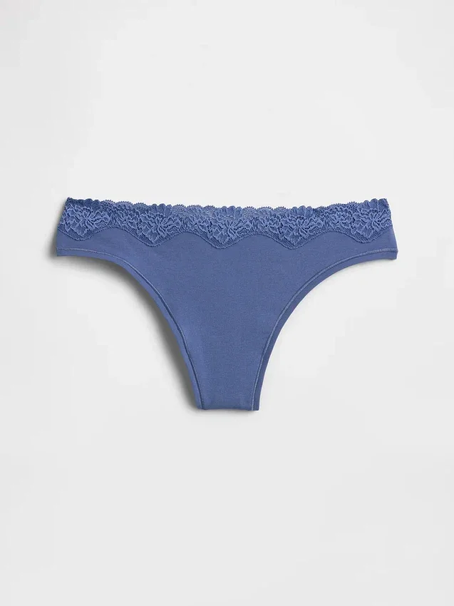 Tanga aus Bio-Stretch-Baumwolle mit Spitzenbesatz