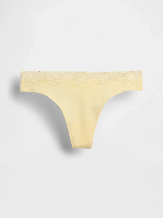 Tanga aus Bio-Stretch-Baumwolle mit Spitzenbesatz