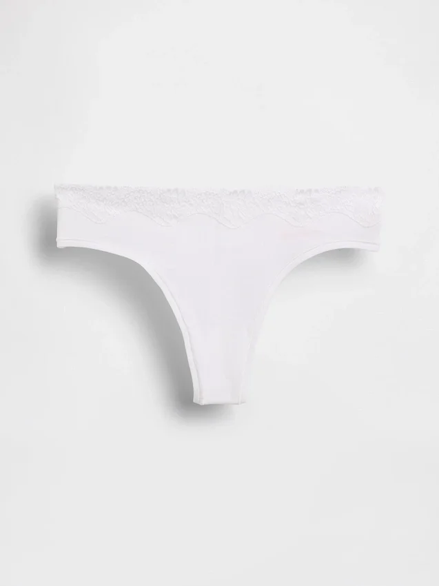 Tanga aus Bio-Stretch-Baumwolle mit Spitzenbesatz
