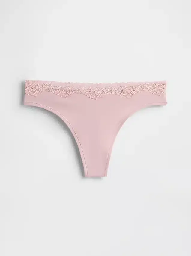 Tanga aus Bio-Stretch-Baumwolle mit Spitzenbesatz