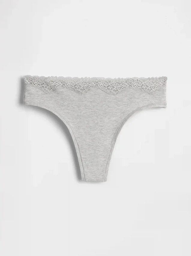 Tanga aus Bio-Stretch-Baumwolle mit Spitzenbesatz
