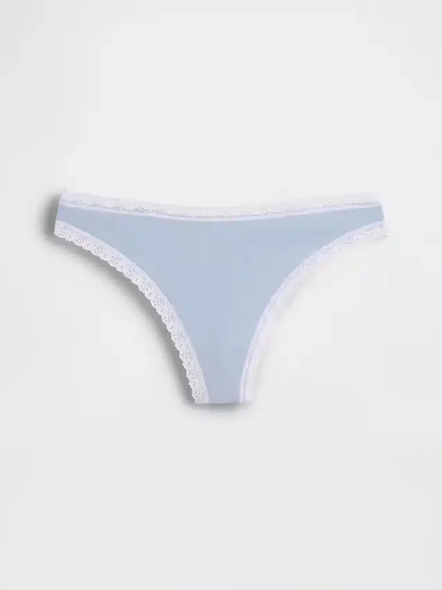 Tanga aus Bio-Stretch-Baumwolle mit Spitzenbesatz