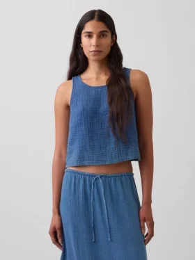 Tanktop aus Baumwollgaze-Denim