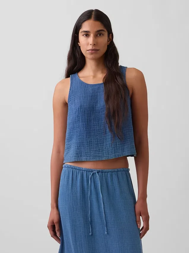 Tanktop aus Baumwollgaze-Denim