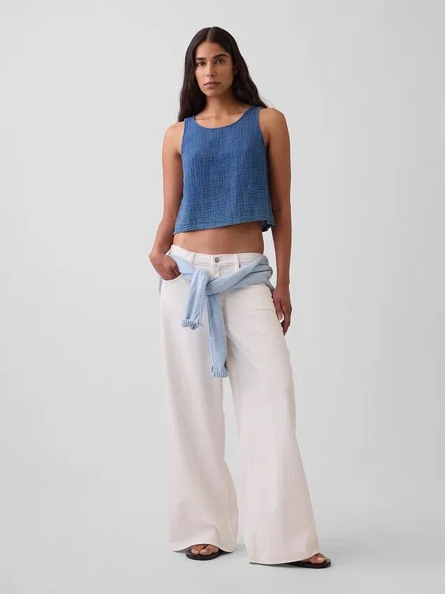 Tanktop aus Baumwollgaze-Denim