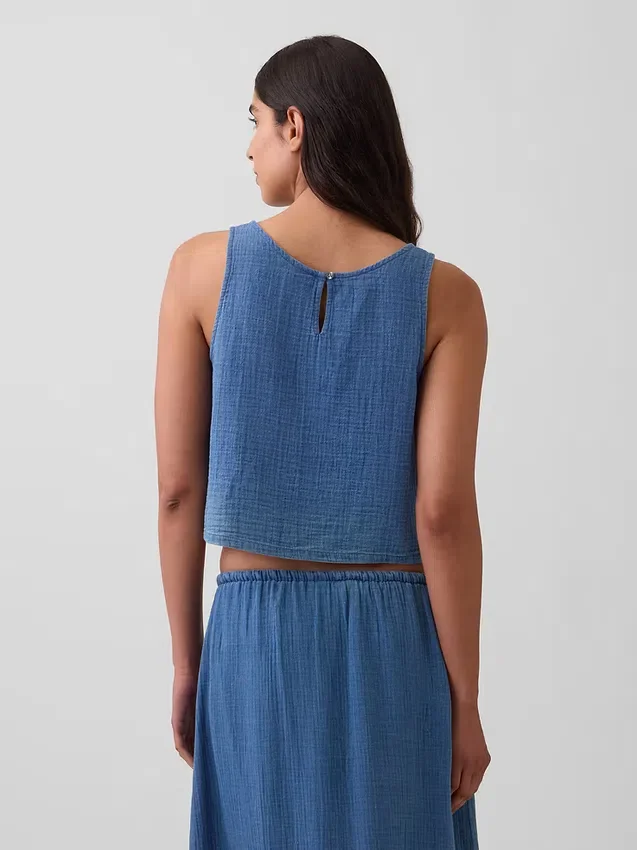 Tanktop aus Baumwollgaze-Denim