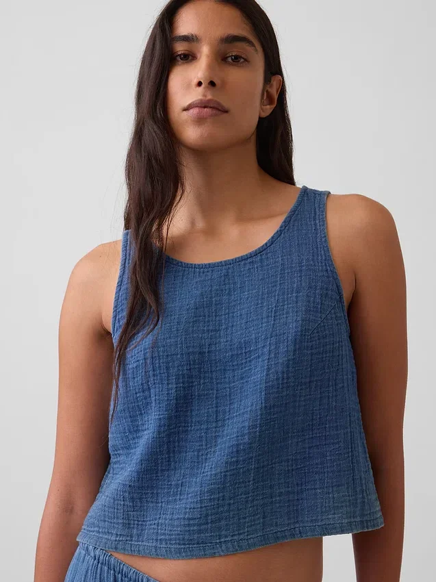 Tanktop aus Baumwollgaze-Denim