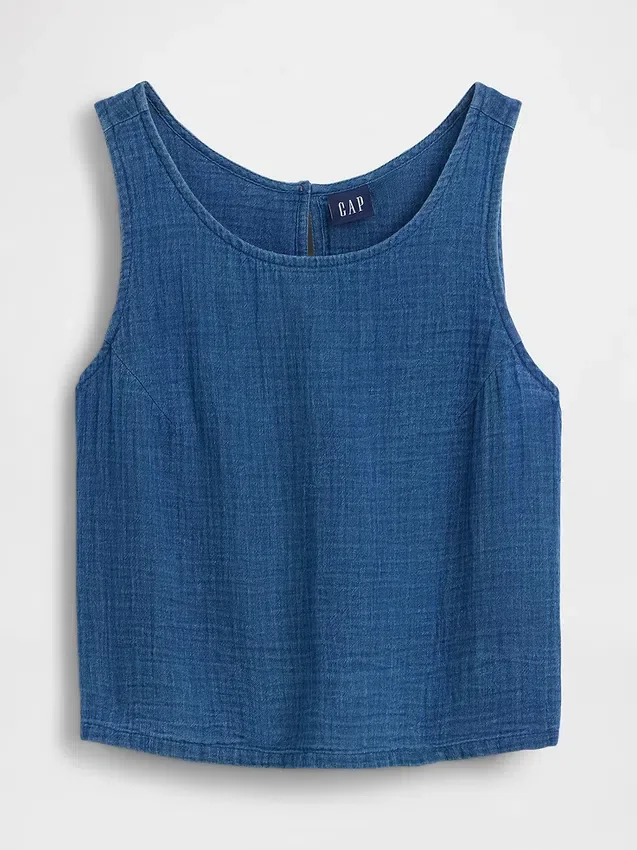 Tanktop aus Baumwollgaze-Denim