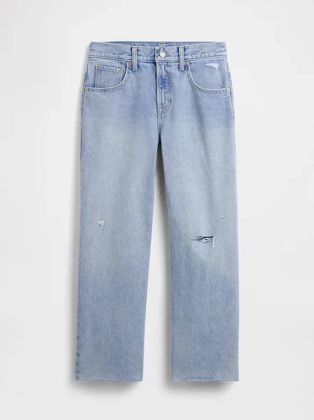 Tief sitzende, locker sitzende Crop-Jeans