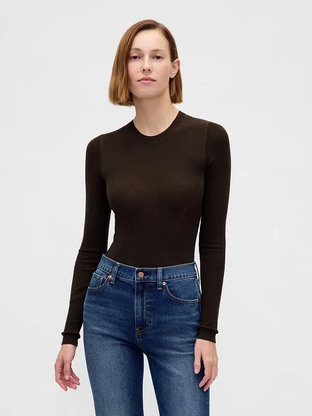Transparenter, gerippter Pullover-Body