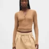 Transparenter Henley-Pullover mit Rippmuster
