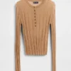 Transparenter Henley-Pullover mit Rippmuster