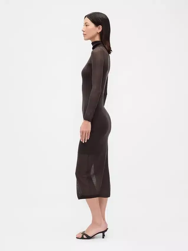 Transparenter Maxi-Pullover mit Rollkragen