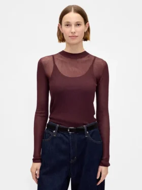 Transparenter Pullover mit hohem Kragen
