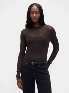Transparenter Pullover mit hohem Kragen