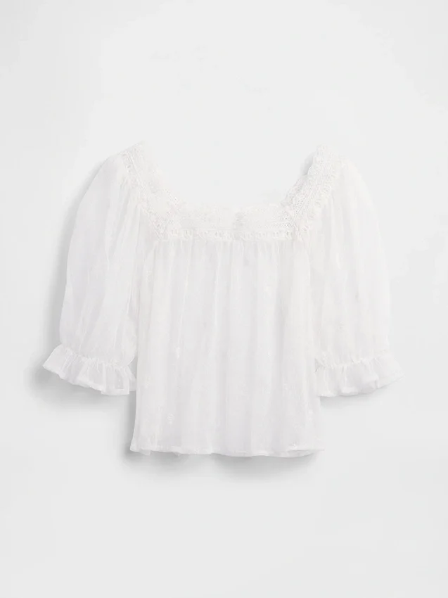 Transparentes, besticktes Tüll-Oberteil