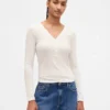 Transparentes Henley-T-Shirt mit Rippbündchen