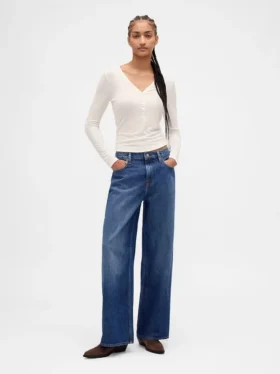 Transparentes Henley-T-Shirt mit Rippbündchen