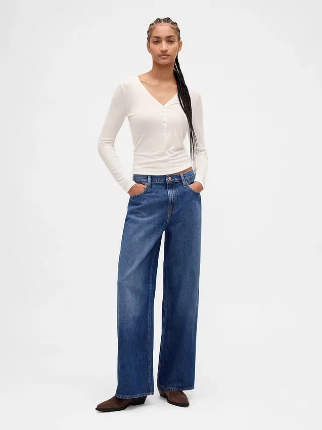 Transparentes Henley-T-Shirt mit Rippbündchen