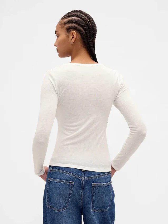 Transparentes Henley-T-Shirt mit Rippbündchen