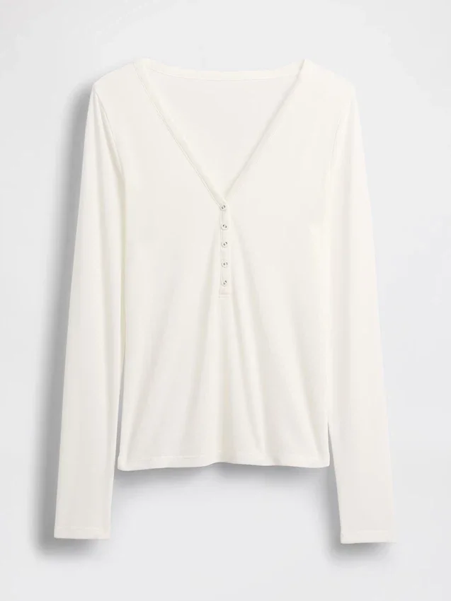 Transparentes Henley-T-Shirt mit Rippbündchen