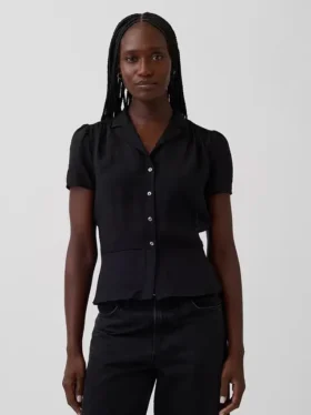 Transparentes Peplum-Oberteil mit Knopfleiste