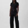 Transparentes Peplum-Oberteil mit Knopfleiste