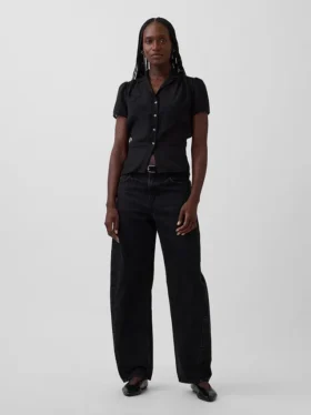 Transparentes Peplum-Oberteil mit Knopfleiste