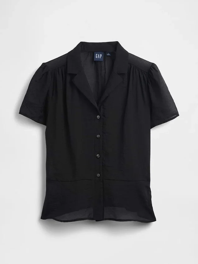 Transparentes Peplum-Oberteil mit Knopfleiste