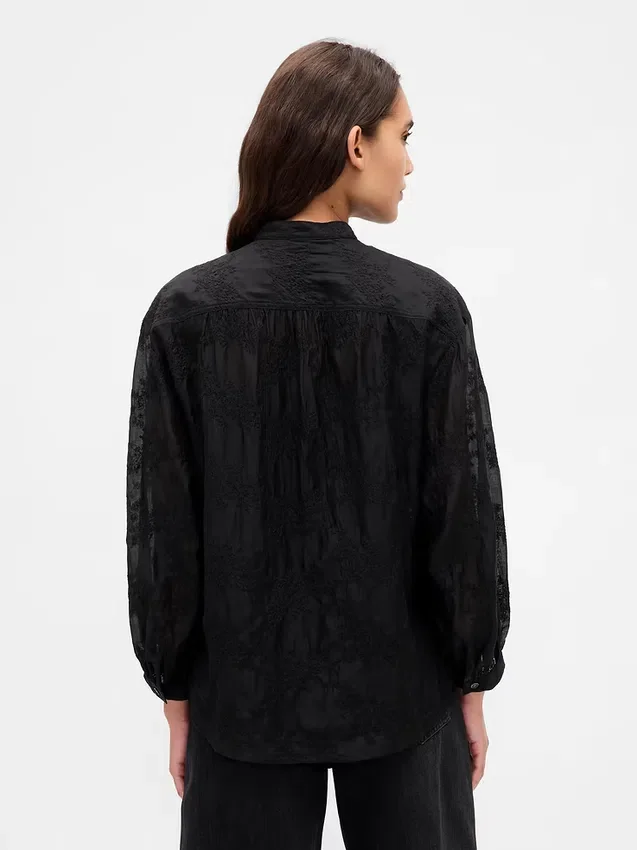 Transparentes Voile-Hemd mit Blumenmuster