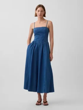 Trägerloses Jeans-Maxikleid