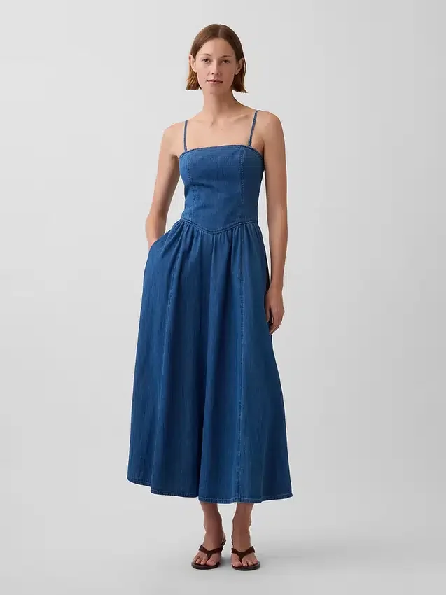 Trägerloses Jeans-Maxikleid