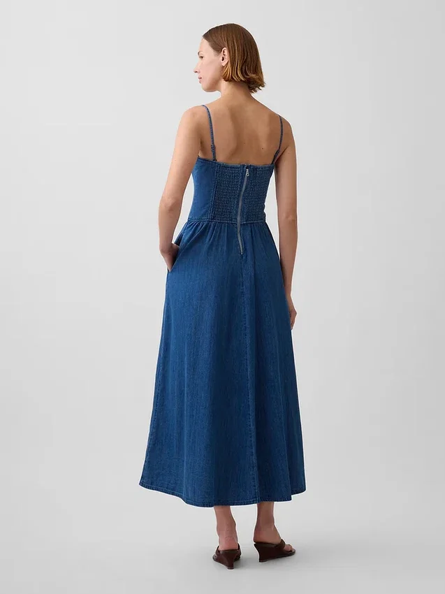 Trägerloses Jeans-Maxikleid