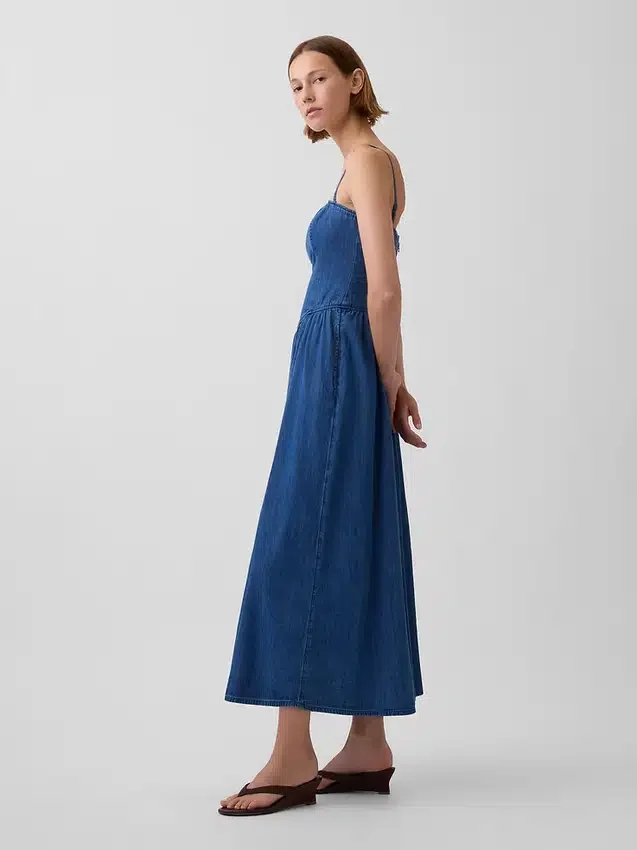 Trägerloses Jeans-Maxikleid