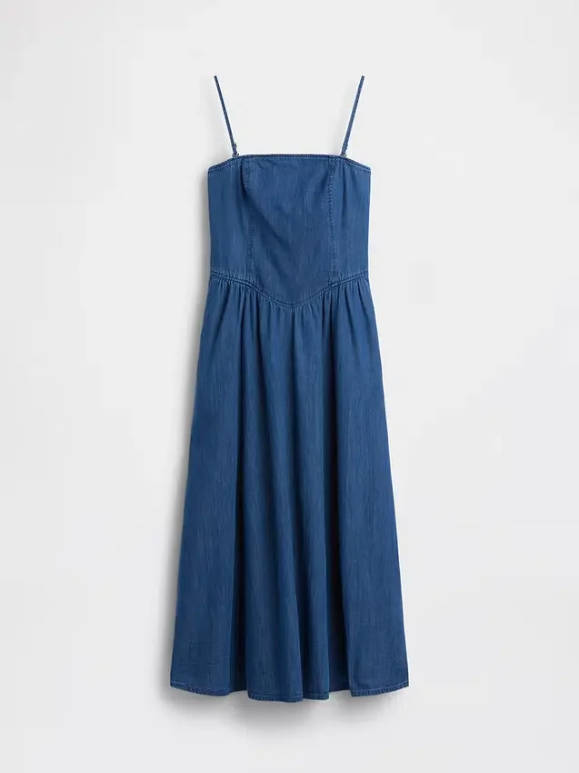 Trägerloses Jeans-Maxikleid