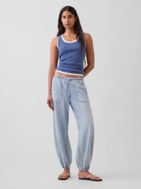 Ultraweiche Denim-Jogginghose mit weitem Bein