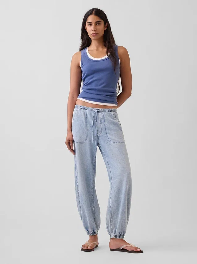 Ultraweiche Denim-Jogginghose mit weitem Bein
