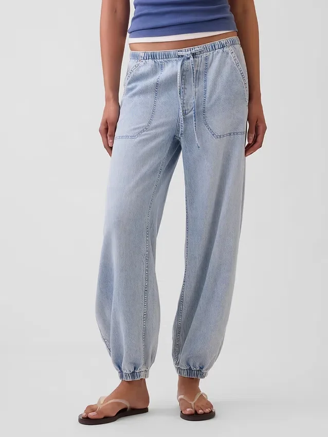 Ultraweiche Denim-Jogginghose mit weitem Bein