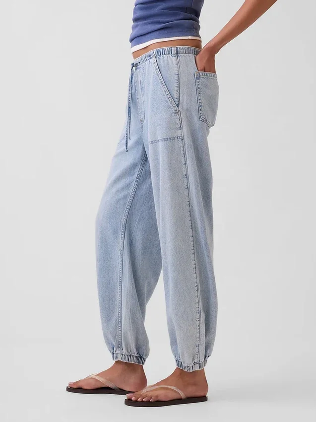 Ultraweiche Denim-Jogginghose mit weitem Bein