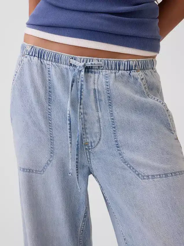 Ultraweiche Denim-Jogginghose mit weitem Bein